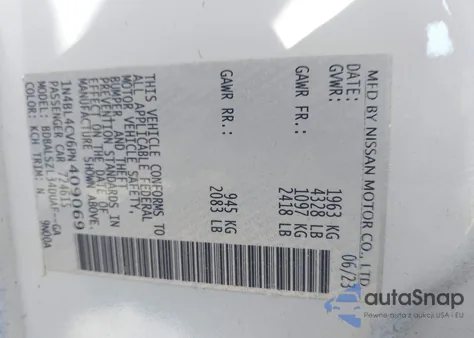 2023 Nissan Altima Sr Fwd z USA, uszkodzony, nr VIN 1N4BL4CV6PN409069